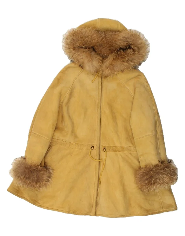 BELFE & BELFE Womens Hooded Shearling Coat IT 42 Medium Beige Leather Quilted Jacket Anorak Windbreaker BELFE & BELFE Womens Hooded Shearling Coat IT 42 Medium Beige Leather Quilted Jacket Anorak Windbreaker