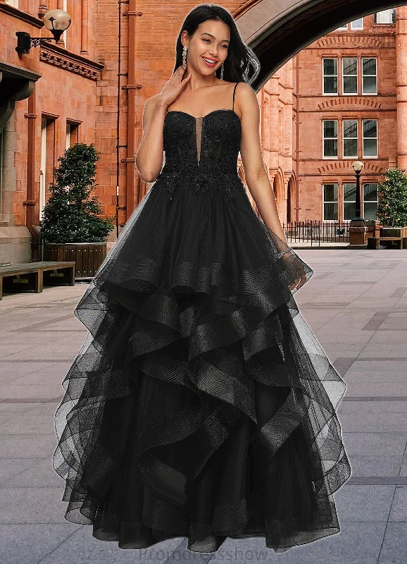 Andrea Ball-Gown/Princess Sweetheart Floor-Length Tulle Prom Dresses With Appliques Lace Sequins STKP0022220