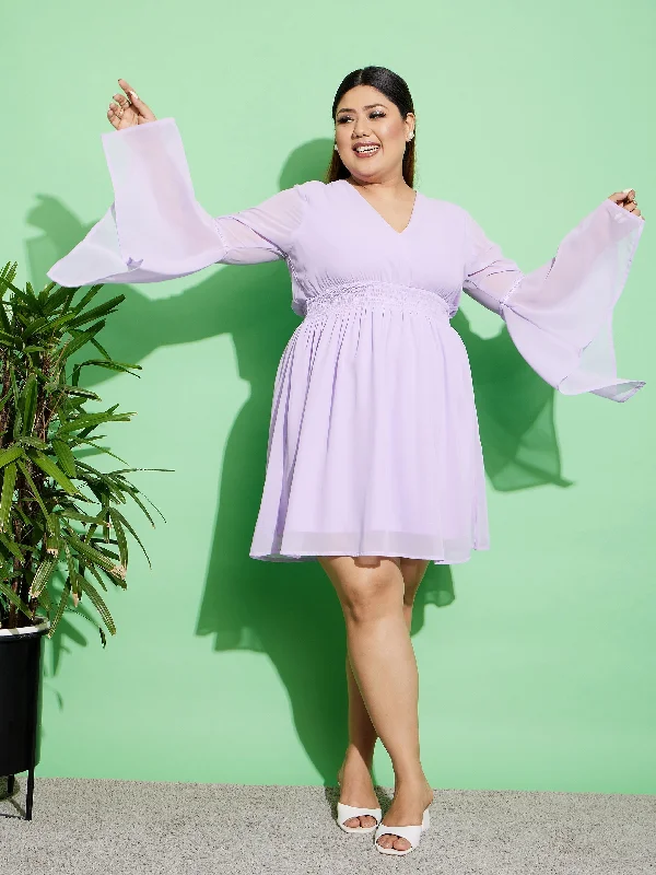 Lyush Women Lilac Boho Sleeve Skater Dress
