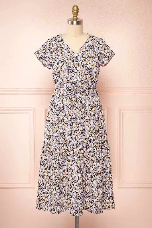 Laurye Blue | Midi Floral Dress w/ Elastic Waist