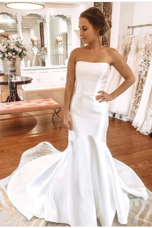 Strapless Satin Sheath Bridal Dresses with Open Back