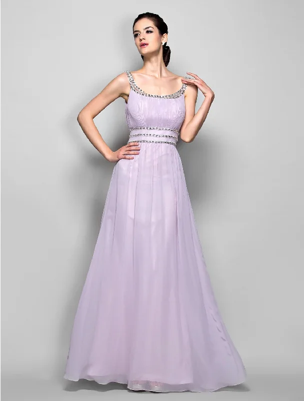 Sheath / Column Open Back Prom Formal Evening Military Ball Dress Scoop Neck Floor Length Georgette with Beading Sheath / Column Open Back Prom Formal Evening Military Ball Dress Scoop Neck Floor Length Georgette with Beading