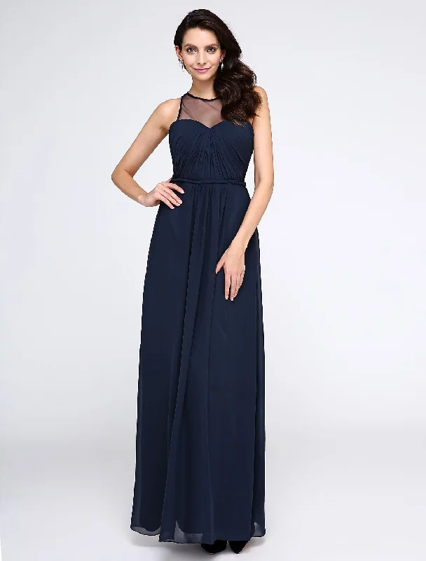 Sheath / Column Elegant Dress Holiday Cocktail Party Ankle Length Sleeveless Illusion Neck Chiffon with Side Draping Sheath / Column Elegant Dress Holiday Cocktail Party Ankle Length Sleeveless Illusion Neck Chiffon with Side Draping