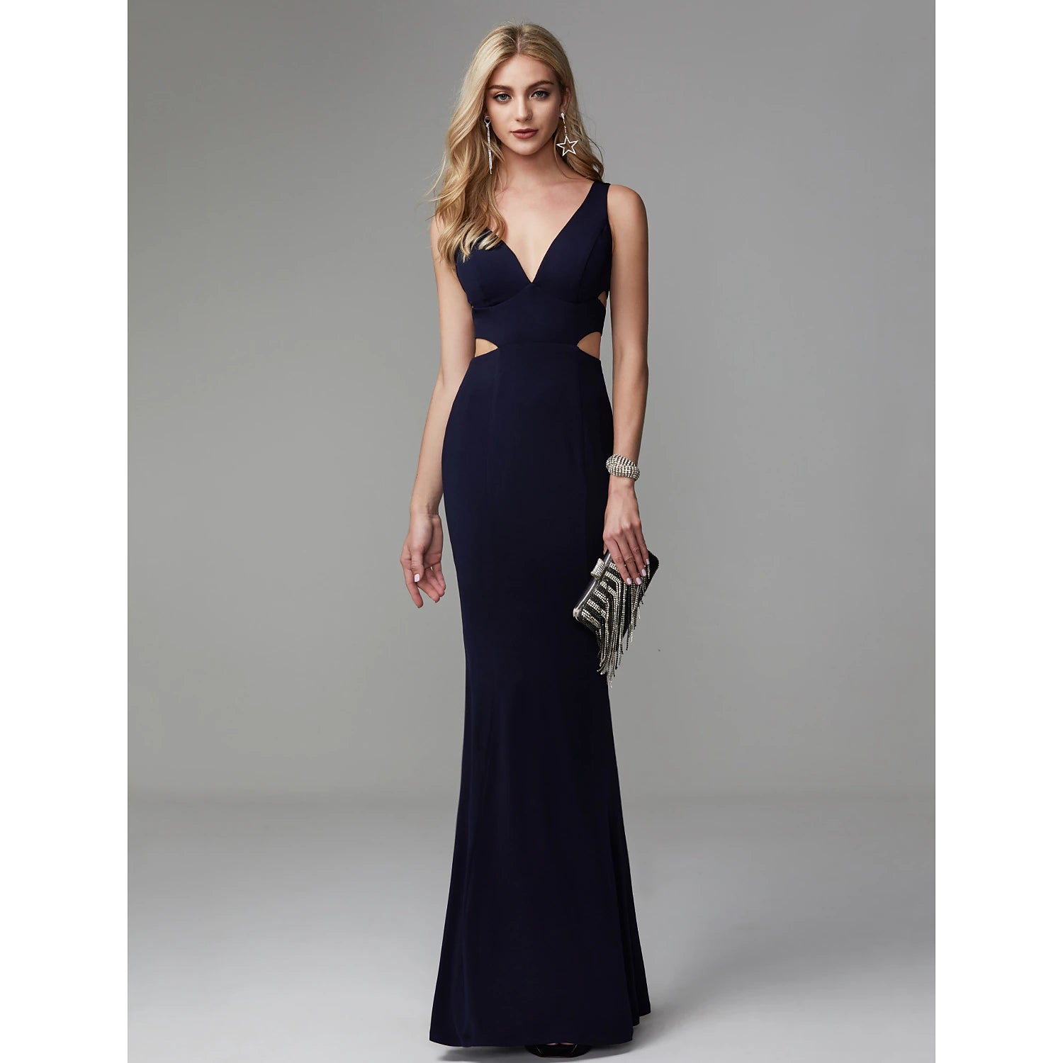 Mermaid / Trumpet Cut Out Beautiful Back Elegant Prom Formal Evening Dress V Neck Sleeveless Floor Length Spandex with Pleats Mermaid / Trumpet Cut Out Beautiful Back Elegant Prom Formal Evening Dress V Neck Sleeveless Floor Length Spandex with Pleats
