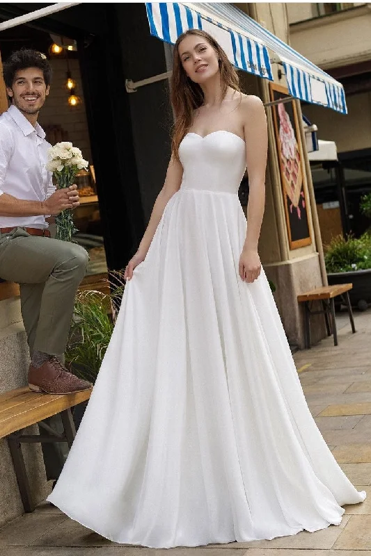 Strapless A-line Bridal Dress for Beach Wedding