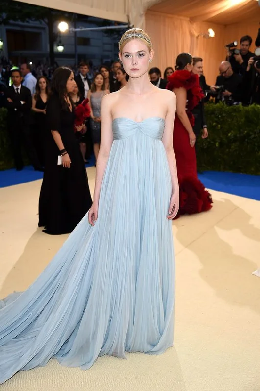 Strapless Empire Waist Light Blue Chiffon Dresses for Celebrity
