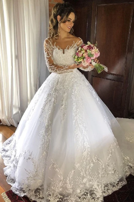 Spread Lace Bridal Dresses with Long Sleeves vestido de noiva de renda