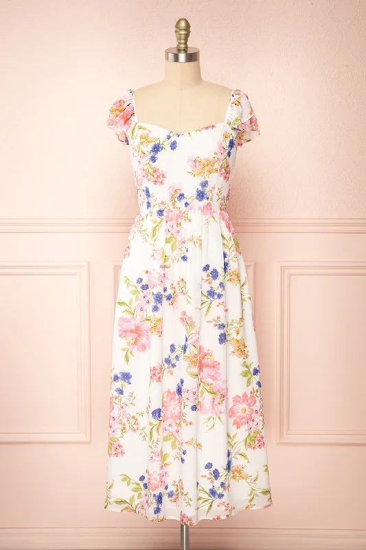 Leda | Midi Floral Dress w/ Ruffle Straps