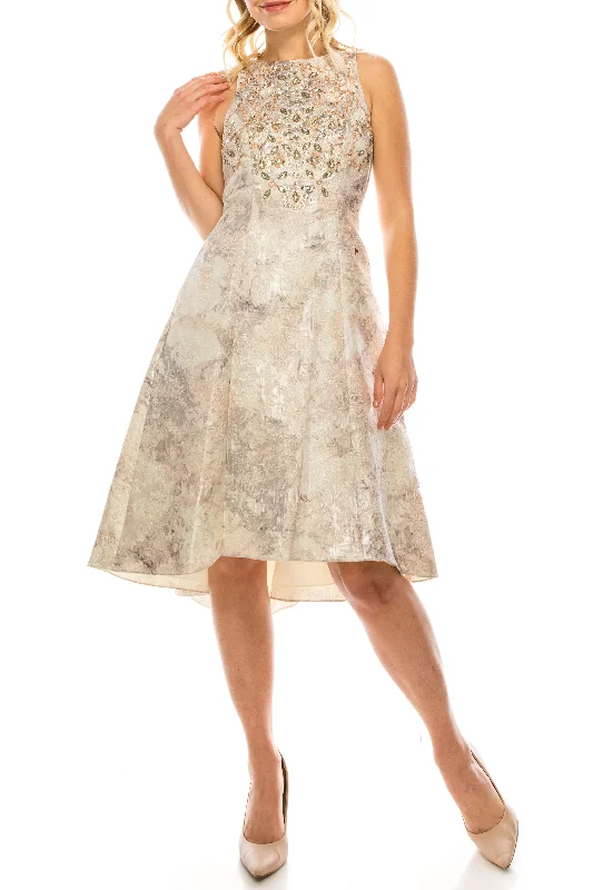 Aidan Mattox Mink Blush Cream High Low Hem Jacquard Short Evening Dress