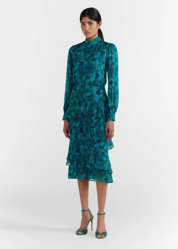 Isa Ruffle Dress (Flori Peacock)
