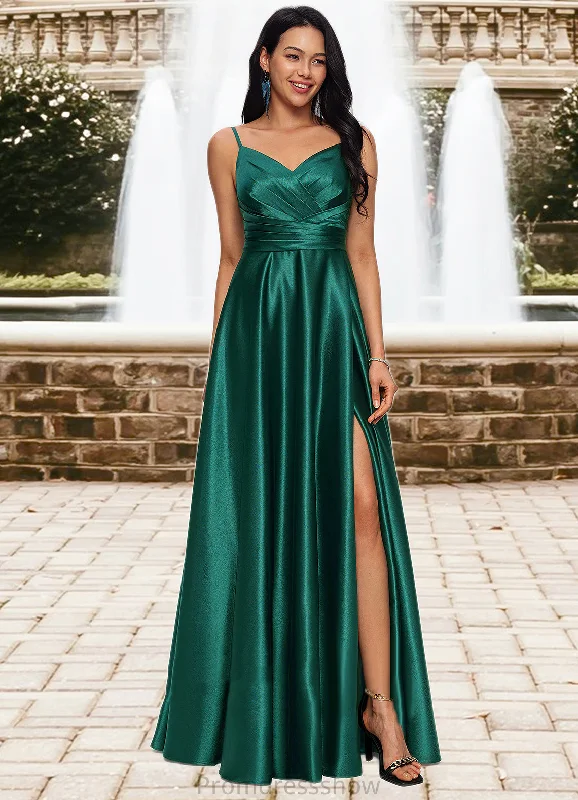 Jimena A-line V-Neck Floor-Length Stretch Satin Prom Dresses STKP0022211