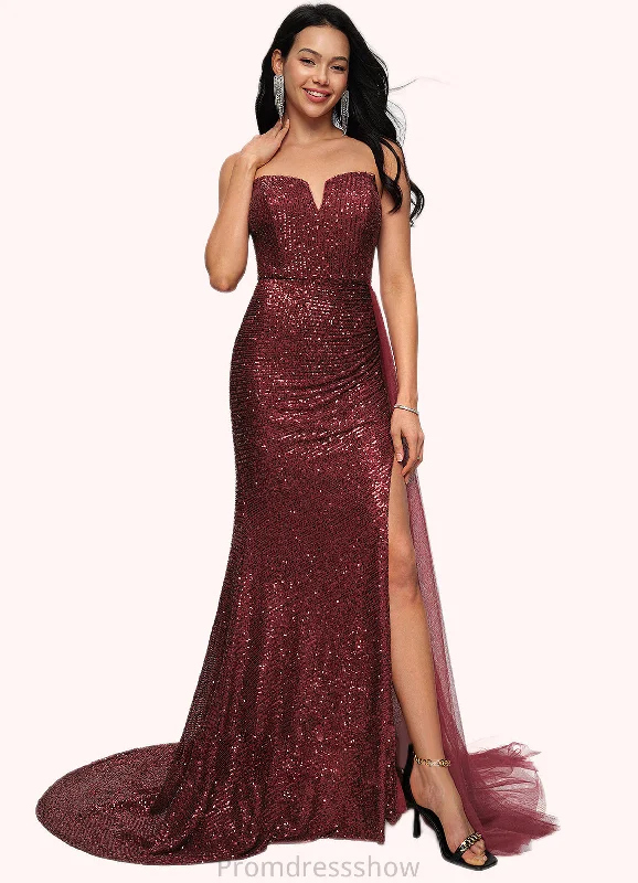 Nathalie Trumpet/Mermaid V-Neck Sweep Train Sequin Prom Dresses STKP0022227