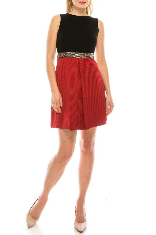 Aidan Mattox Black Ruby Red Two Tone A-Line Evening Dress