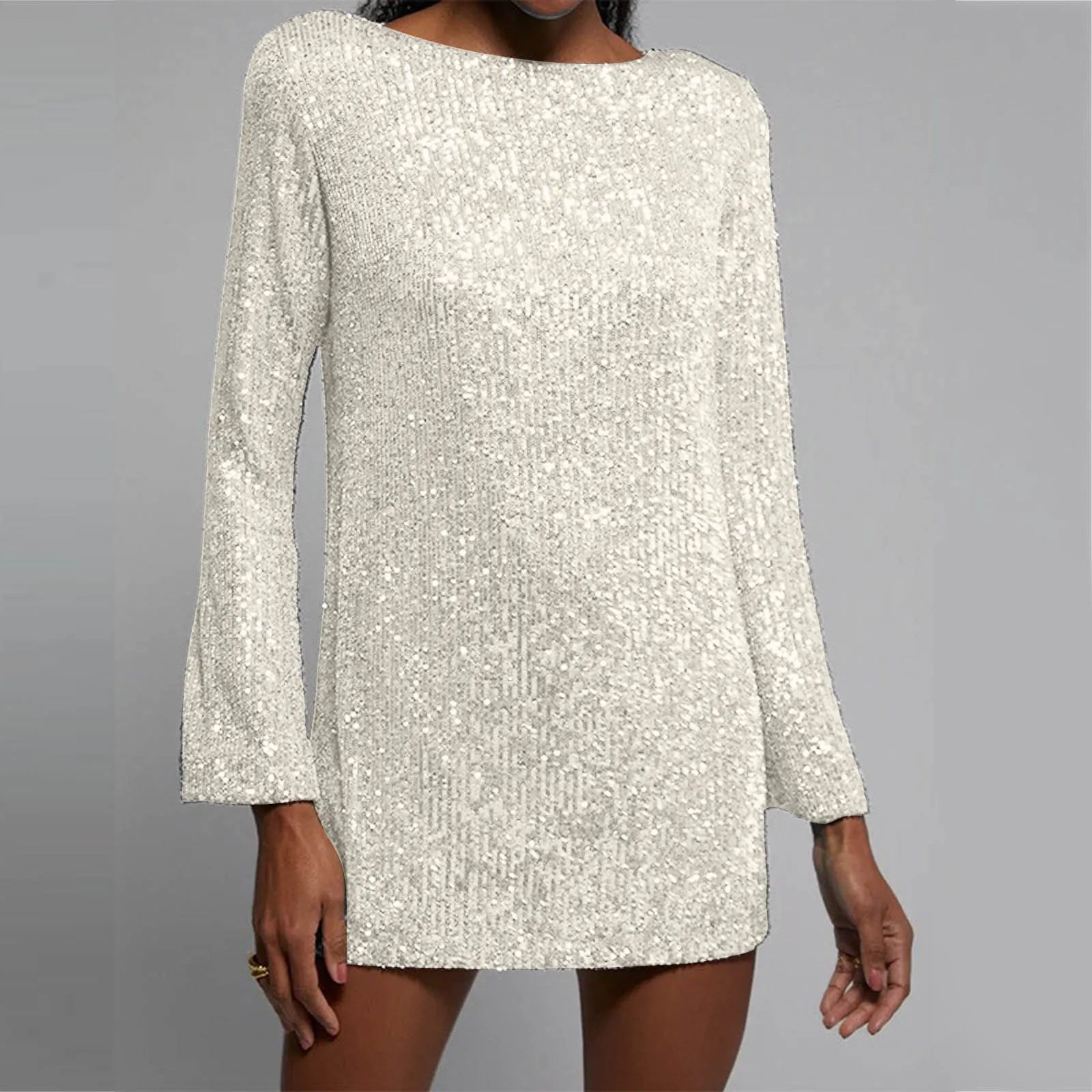 FashionSierra - Fashion Sequins Party O Neck Long Sleeve Prom Solid Color Straight Short Women Spring Autumn Dress FashionSierra - Fashion Sequins Party O Neck Long Sleeve Prom Solid Color Straight Short Women Spring Autumn Dress