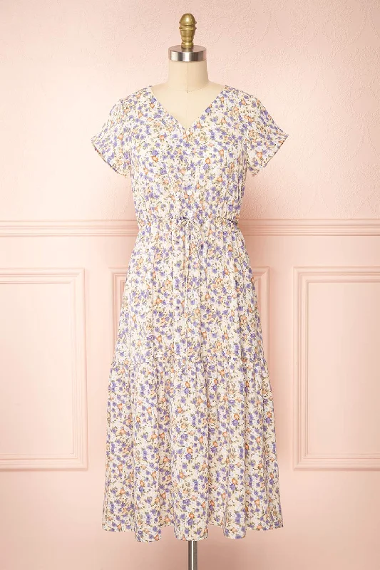 Laurye Yellow | Midi Floral Dress w/ Elastic Waist