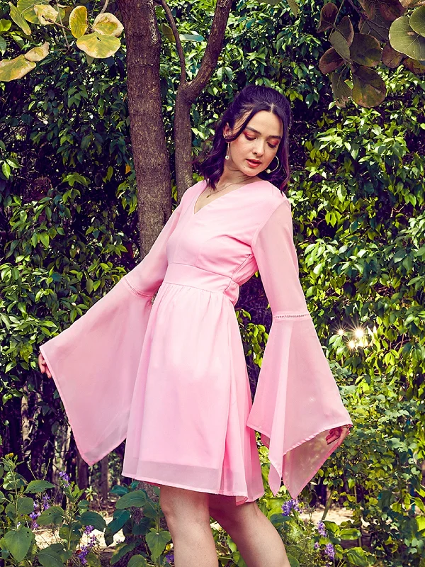 Lyush Women Pink Boho Sleeve Skater Dress