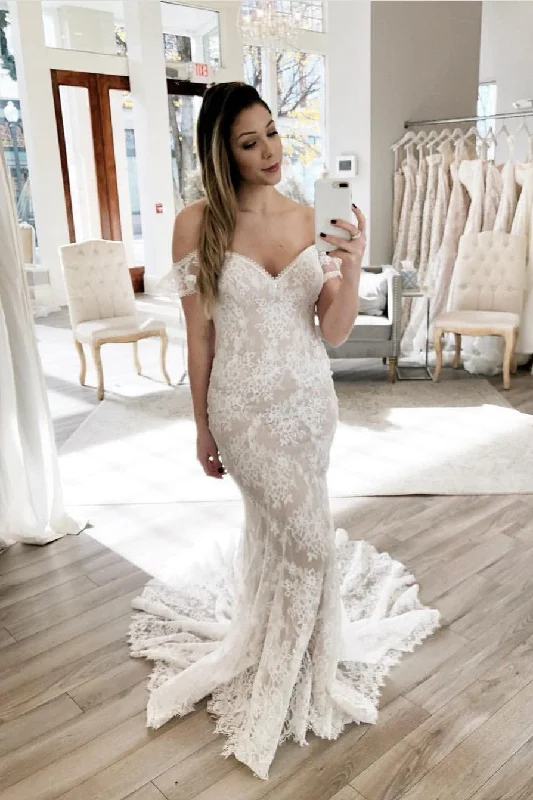 Slim Fit Lace Dress for Bride Off-the-shoulder