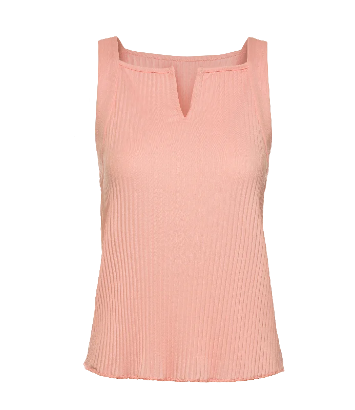 196054-815 | DEEP V PLEATED TANK | PEACH lace back tank