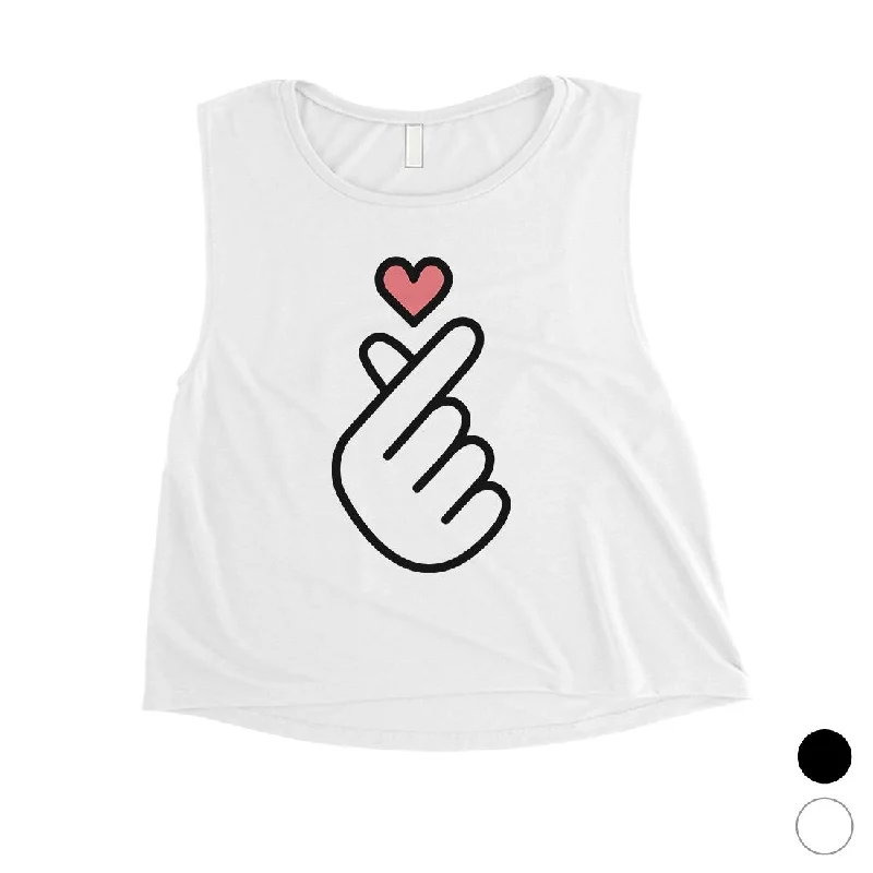 365 Printing Finger Heart Womens Cute Graphic Workout Cropped Tank Top Gym Gift off shoulder tank