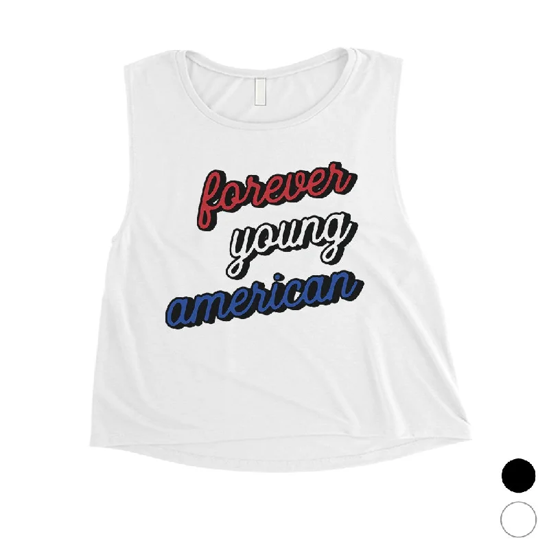 365 Printing Forever Young American Womens Cute 4th of July Crop Tank Top Gift modal blend tank