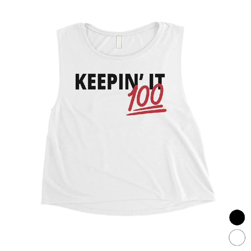 365 Printing Keepin' It 100 Womens Funny Confident Motivational Crop Tank Top comfortable tank top