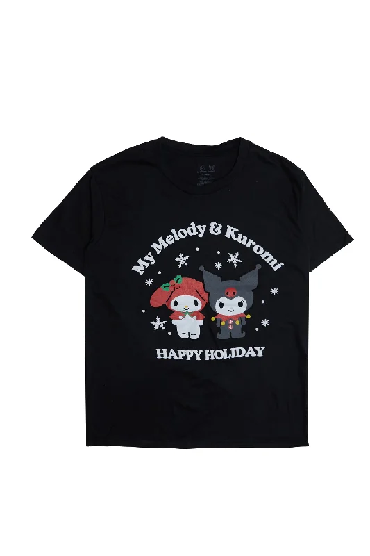 My Melody And Kuromi Happy Holidays Graphic Relaxed Tee Satin Blend Silk Blend Wool Blend