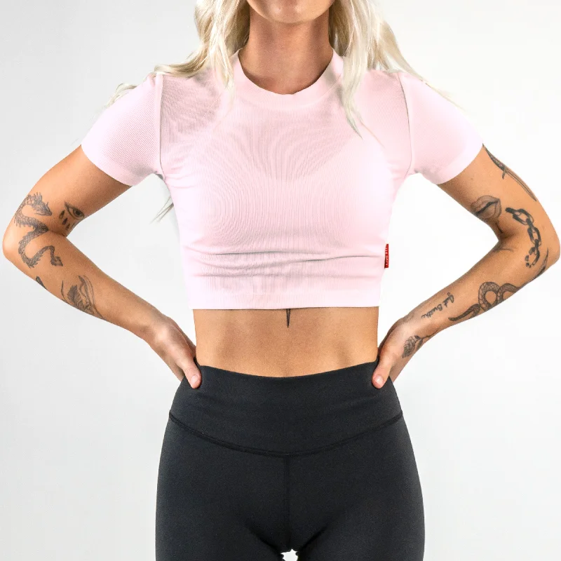 Athleisure Crop Tee- Bubblegum Wool Fabric Cashmere Fabric Tweed Fabric