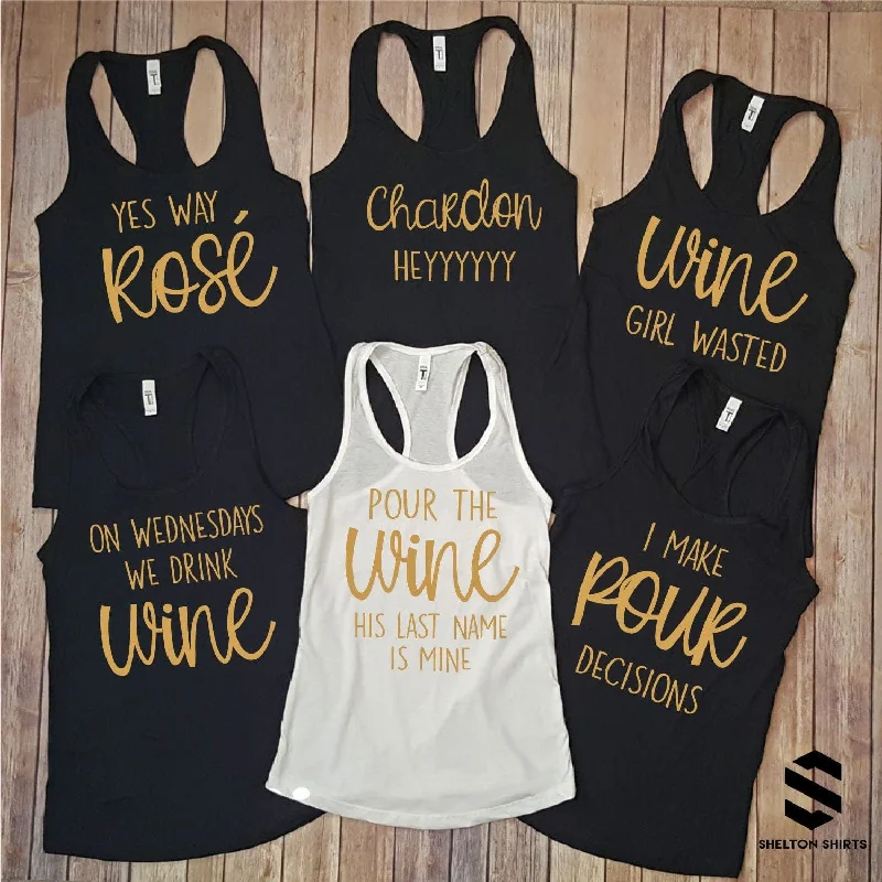 Bachelorette Party Pour the Wine His Last Name is Mine and I Do Crew Racer Back Tank Tops cherry red tank