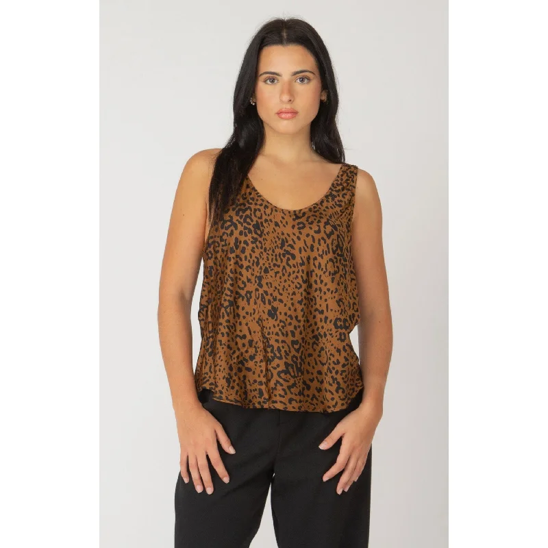 Dex Black Tape Leopard Scoop Neck Tank lace back tank