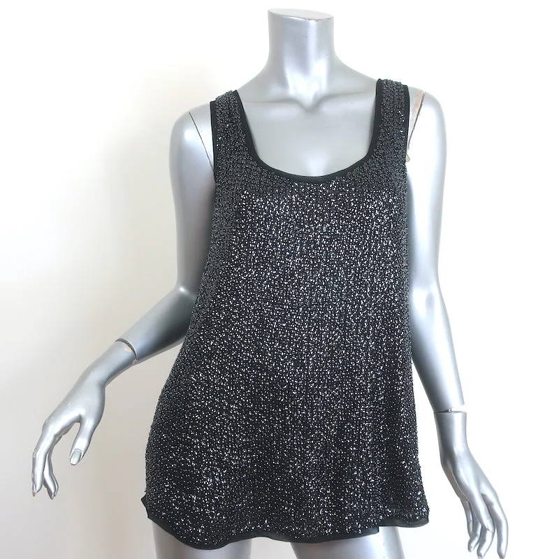 Diane von Furstenberg Pellina Sequined and Beaded Tank Top Black Size 8 breathable tank top