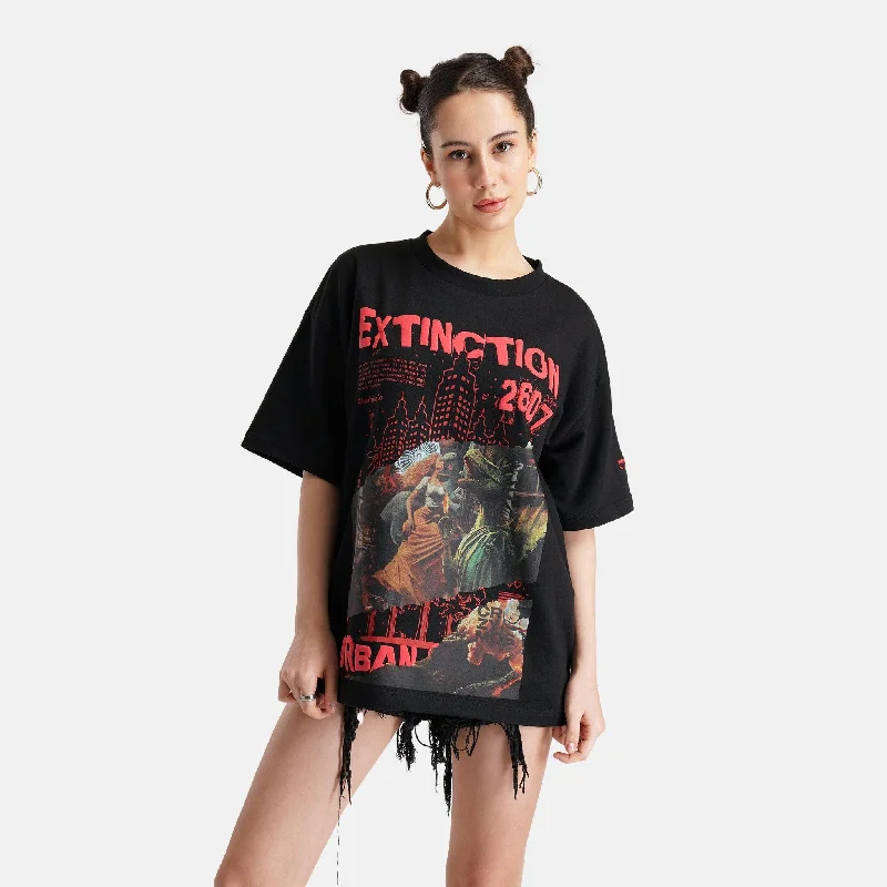 Extinction Drop Shoulder Terry T-Shirt in Black - Womens Fleece Fabric Down Fabric Feather Fabric