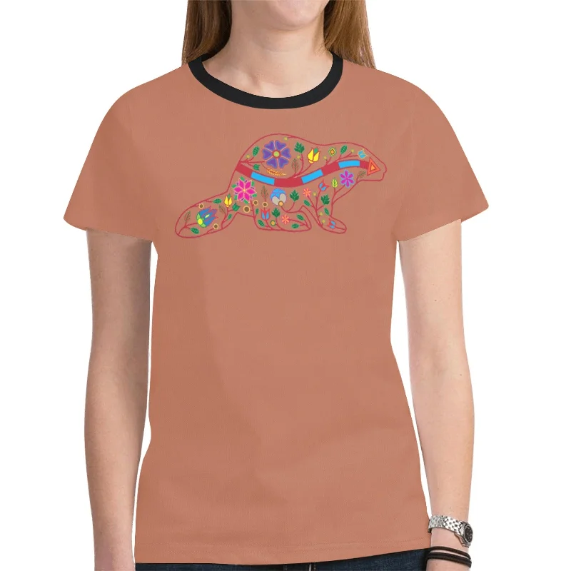 Floral Beaver Spirit Guide (Brown) T-shirt for Women Chenille Blend Fleece Blend Nylon Blend Floral Beaver Spirit Guide (Brown) T-shirt for Women Chenille Blend Fleece Blend Nylon Blend