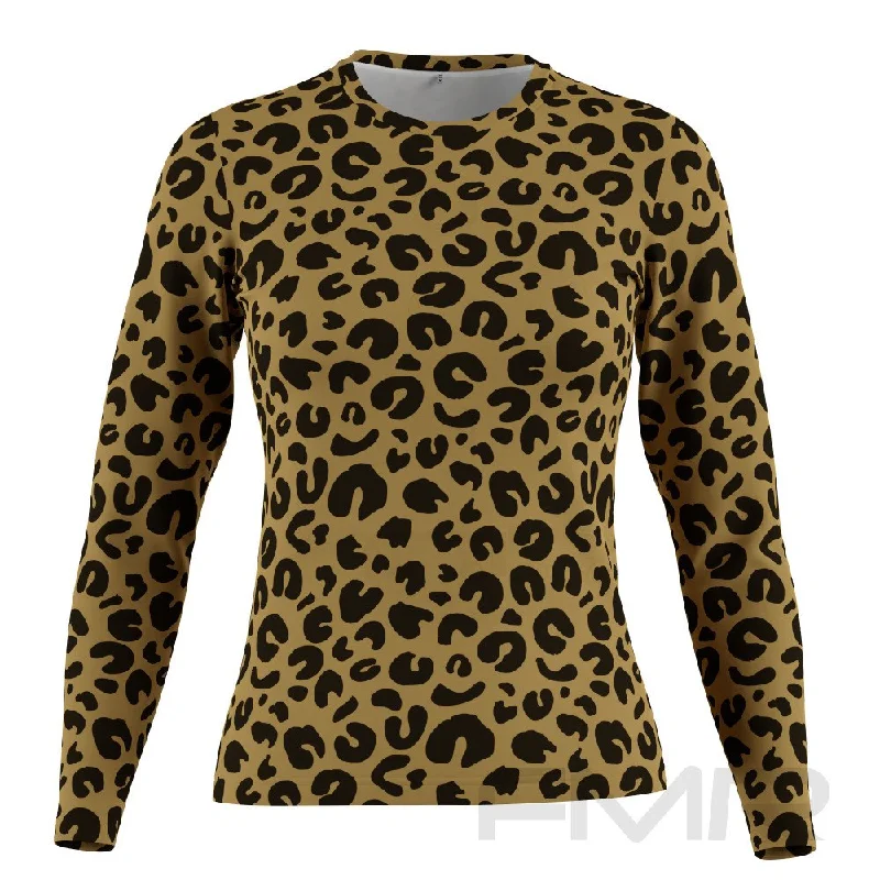 FMR Women's Leopard Print Long Sleeve Running Shirt Cotton Fabric Linen Fabric Terry Fabric