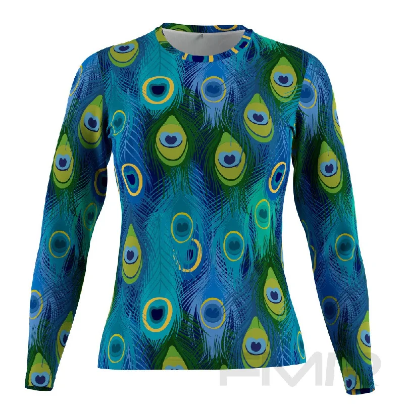 FMR Women's Peacock Print Long Sleeve Running Shirt Real Fur Shearling Chenille