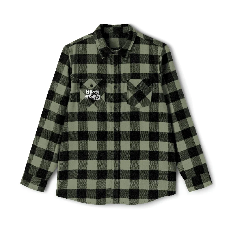 Heavyweight Pleated Military Green Flannel Shirt-Grain Mockingbird Collared Crew Neck Turtle Neck