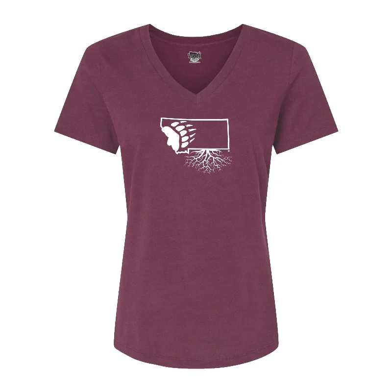 UM Griz Paw Women's V-Neck Tee Sequined Glittery Shiny