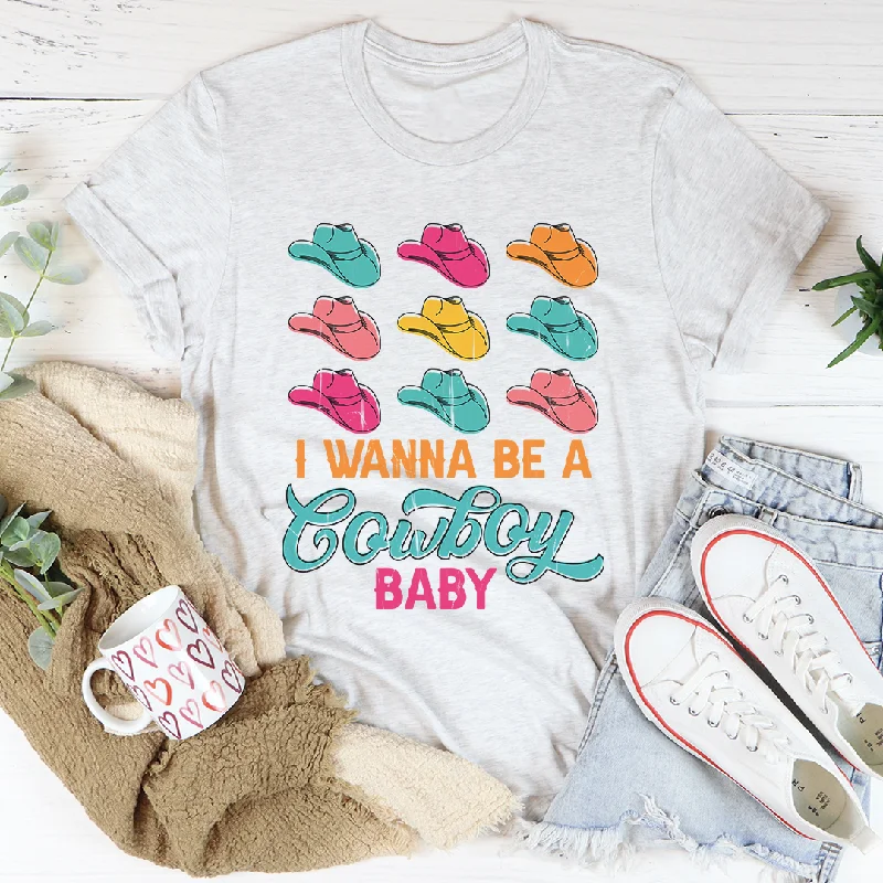 I Wanna Be A Cowboy Baby T-Shirt Houndstooth Herringbone Solid