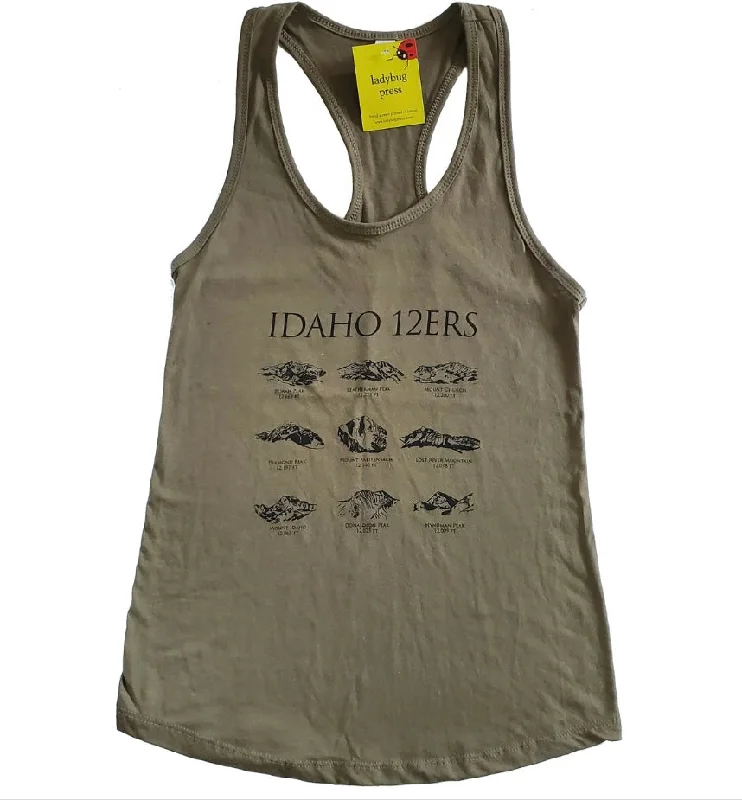 Idaho 12ers Mountain Peaks Women's tank top, screen printed with eco-friendly waterbased inks, adult sizes ivory tank top