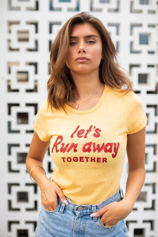 LET'S RUN AWAY TOGETHER TEE Solid Print Embellished