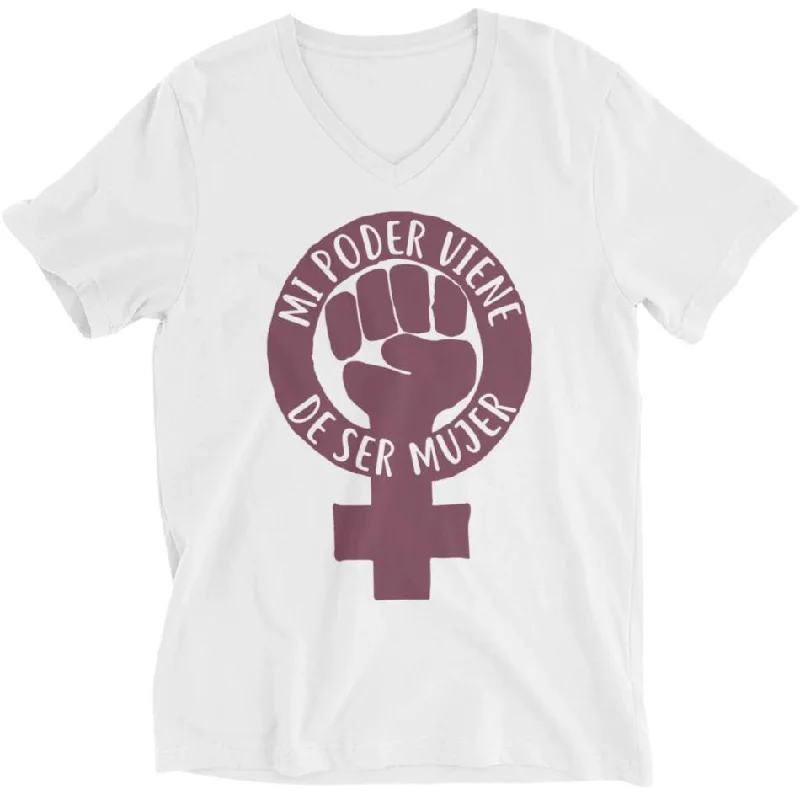 Mi Poder Viene De Ser Mujer -- Unisex T-Shirt V-Neck T-Shirt Long Sleeve Cotton