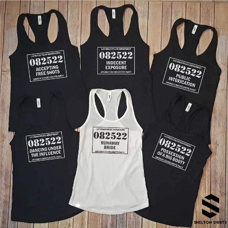 Mugshot Sign Lineup Funny Custom Bachelorette Party Tank Tops fitted tank top