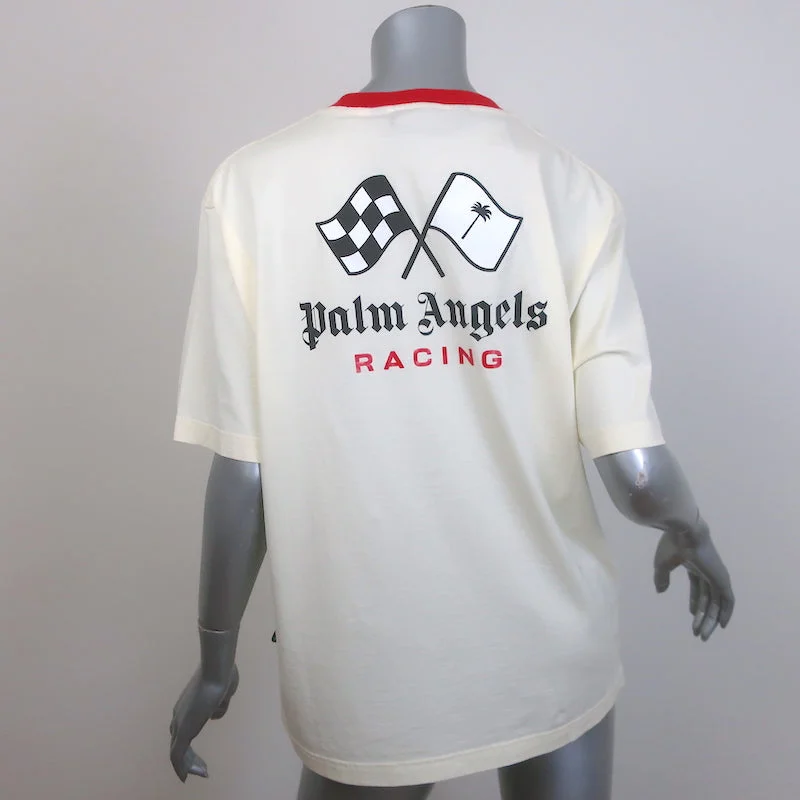 Palm Angels x Formula 1 Racing Monogram Tee Ivory Cotton Size Medium NEW Sequined Glittery Shiny Palm Angels x Formula 1 Racing Monogram Tee Ivory Cotton Size Medium NEW Sequined Glittery Shiny