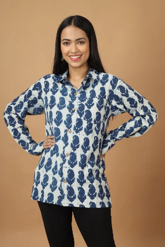 Pattrika Dabu Indigo Womens Cotton Shirt Cotton Fabric Linen Fabric Terry Fabric