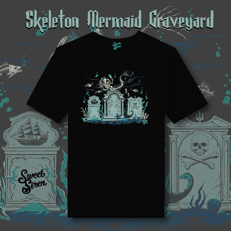 Skeleton Mermaid Graveyard - Unisex Tee Mesh Blend Leather Blend Suede Blend