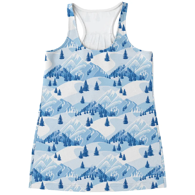 Skiing Mountain Print Women's Racerback Tank Top charcoal tank top