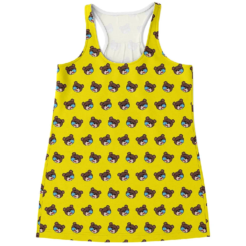 Sleeping Bear Emoji Pattern Print Women's Racerback Tank Top stylish tank top