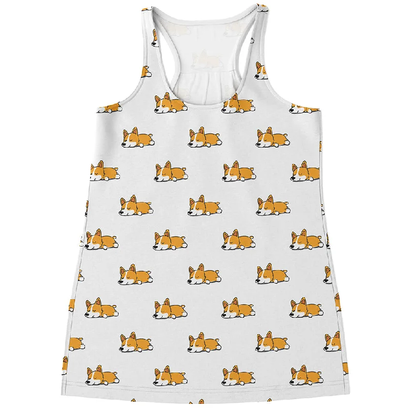 Sleeping Corgi Pattern Print Women's Racerback Tank Top yoga tank top