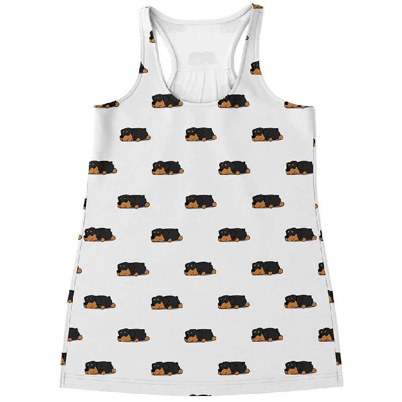 Sleeping Rottweiler Pattern Print Women's Racerback Tank Top sheer tank top