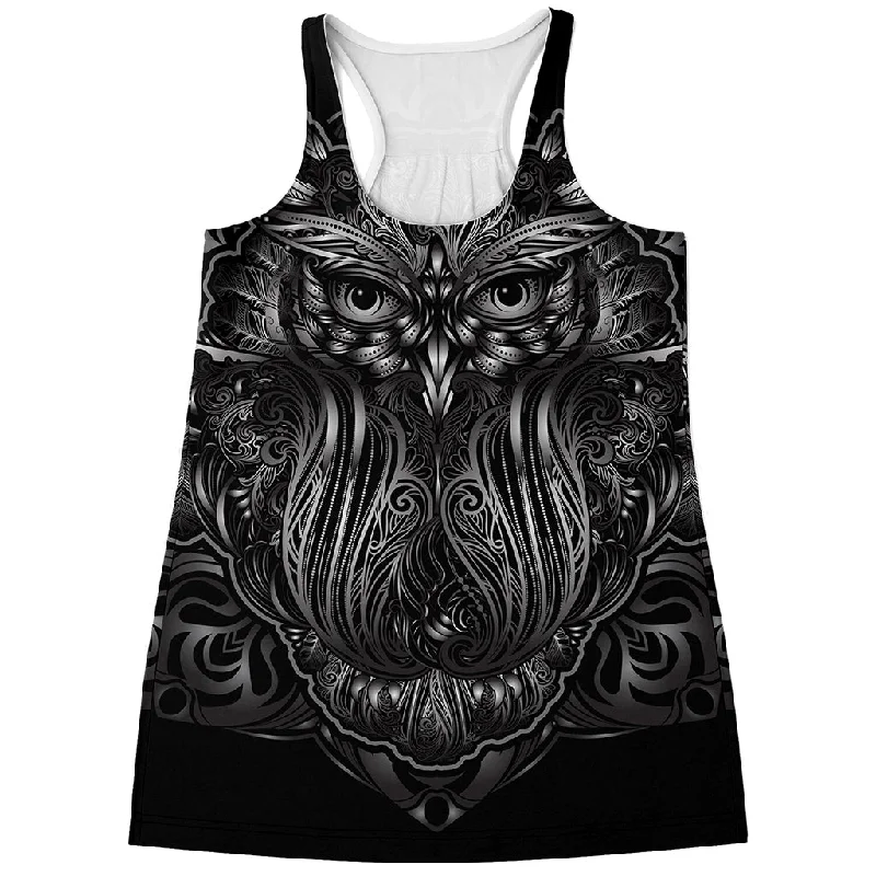 Sliver Spiritual Owl Print Women's Racerback Tank Top lace tank top