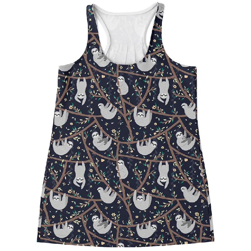 Sloth Family Pattern Print Women's Racerback Tank Top one shoulder tank